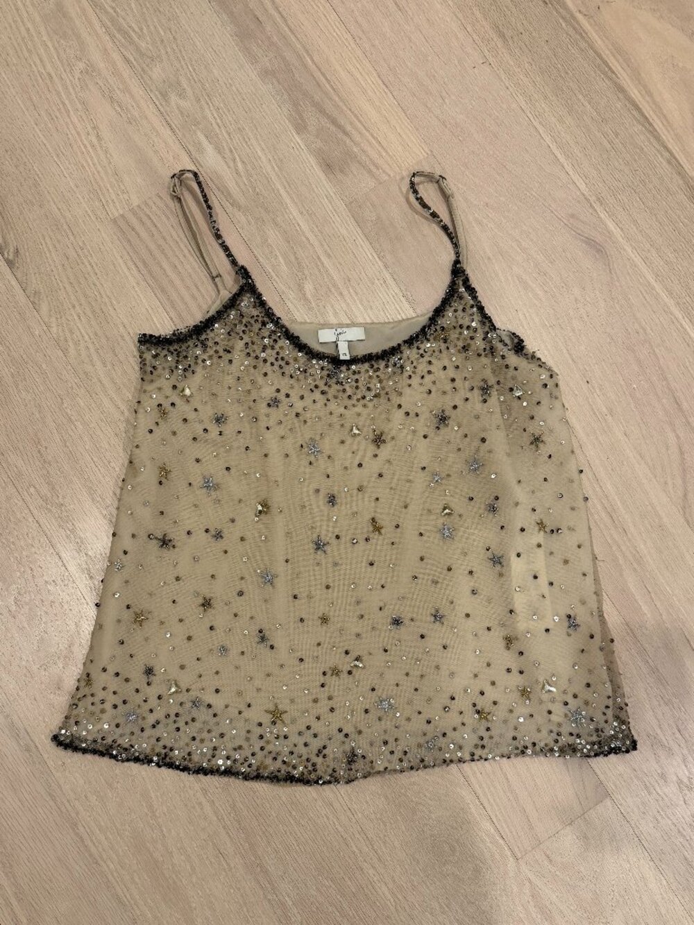 JOIE GARLEN EMBELLISHED FINE BEADED TANK TOP IN CHAMPAGNE XS